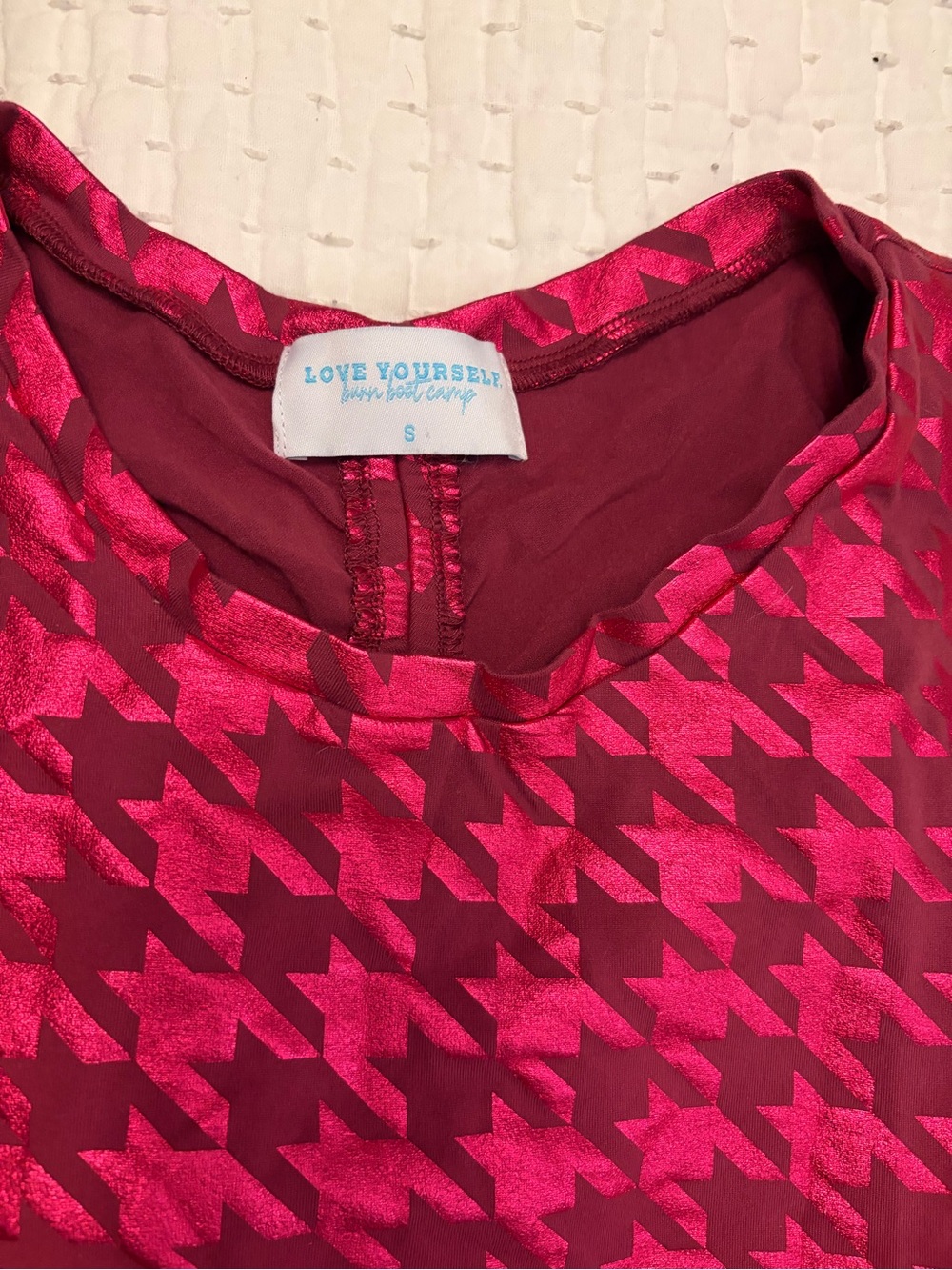 BURN Pink Houndstooth Ruched Tank Top